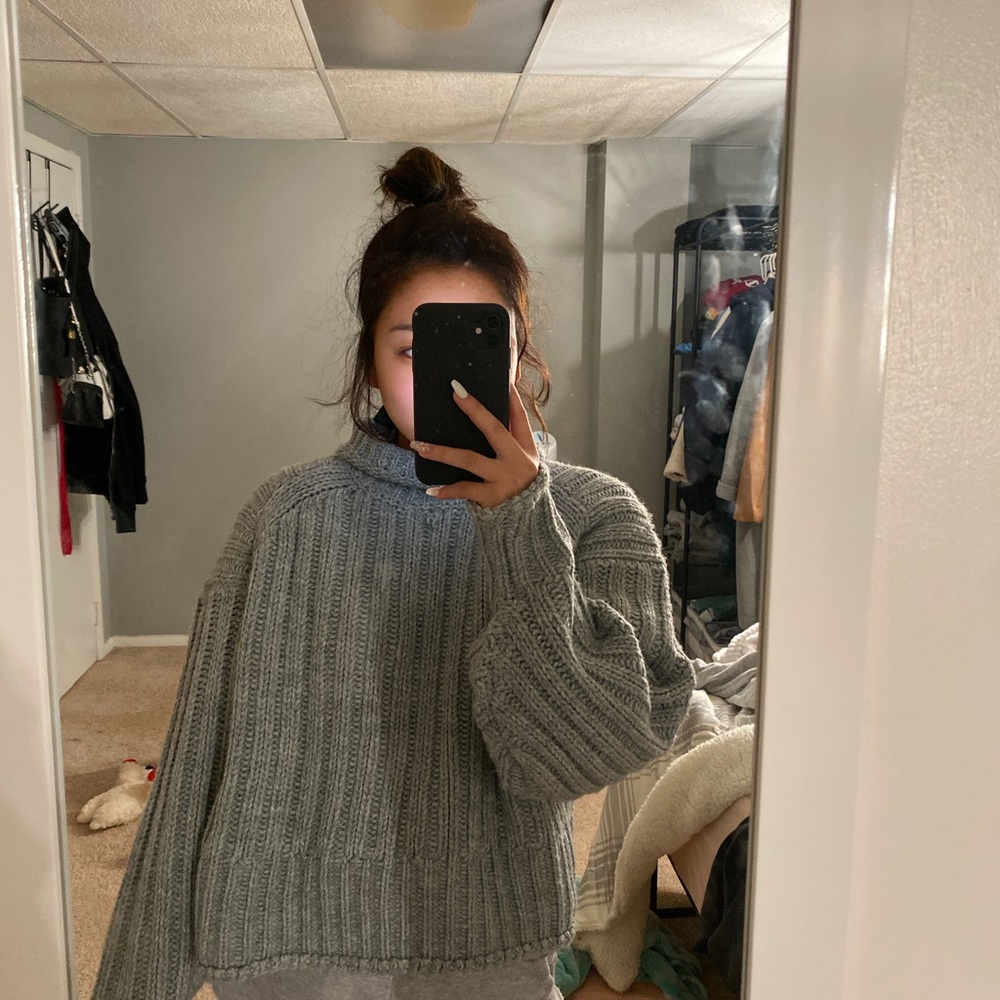 chunky grey turtleneck
